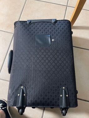 Joy Mangano Black Rolling Suitcase with Patterned Exterior